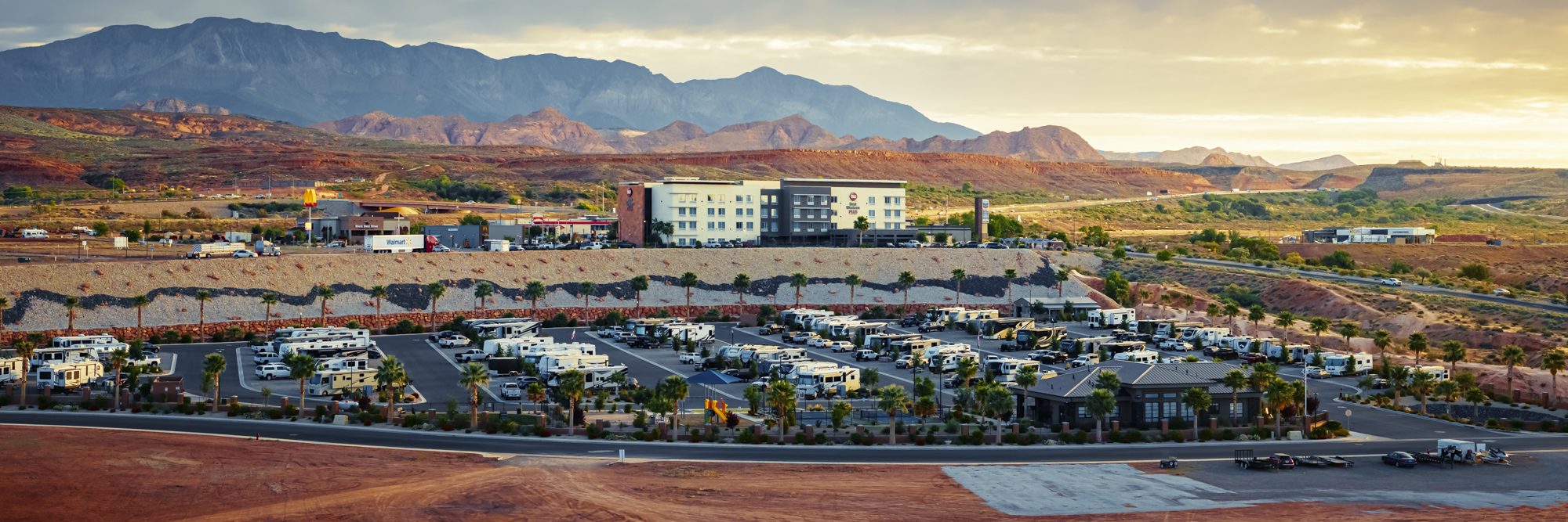 Panoramic view of Settlers Point RV Park near Zion National Park